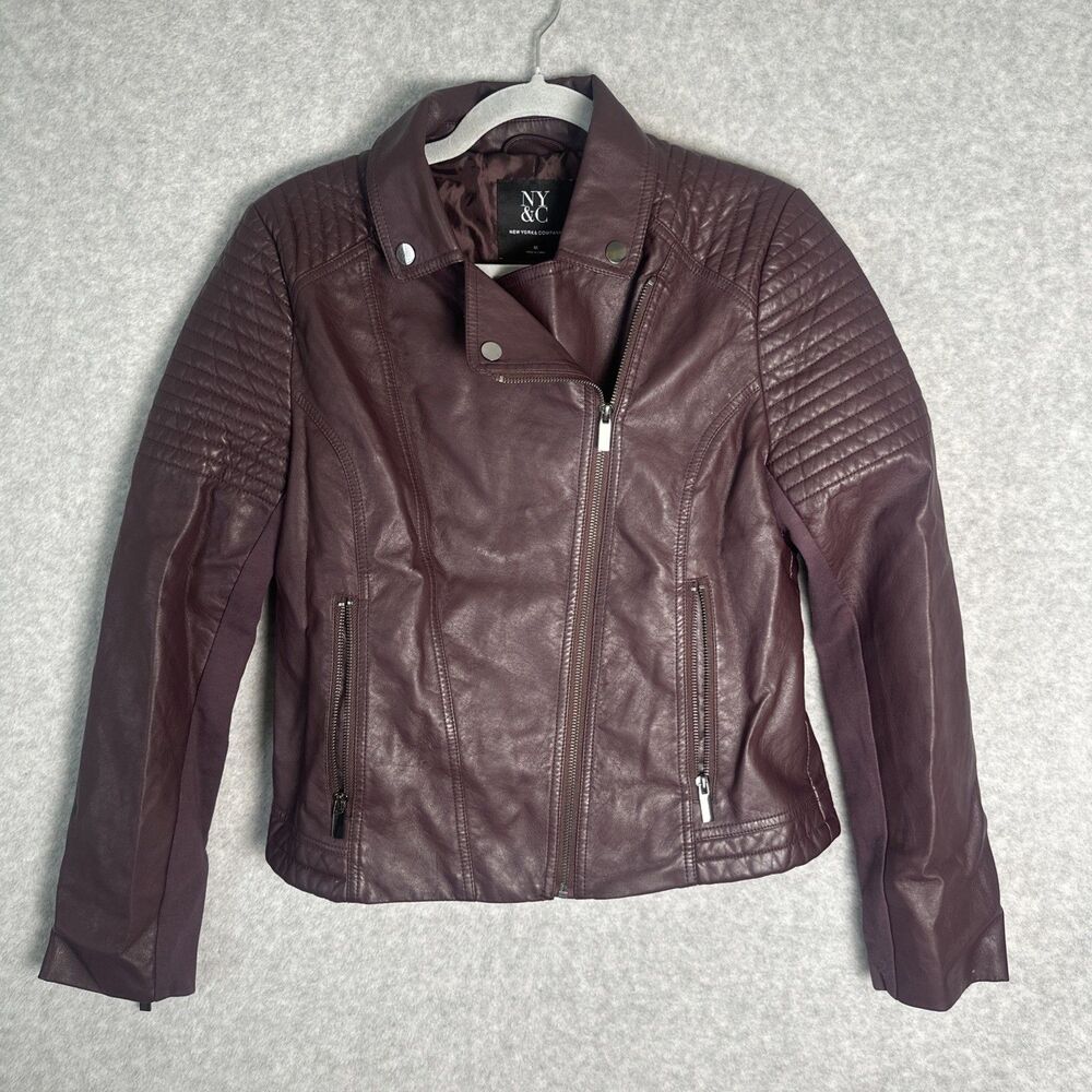 Edgy Women’s Purple Long Sleeve Faux Leather Motorcycle Jacket Sz M